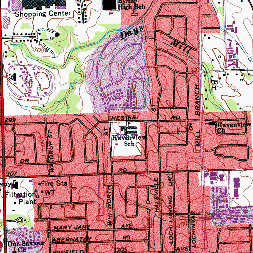 Topographic Map of Havenview Junior High School, TN