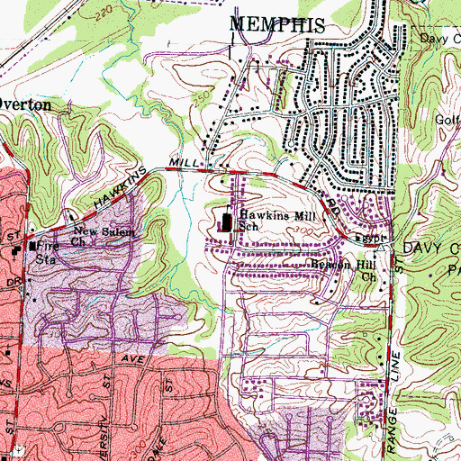 Topographic Map of Hawkins Mill Elementary School, TN