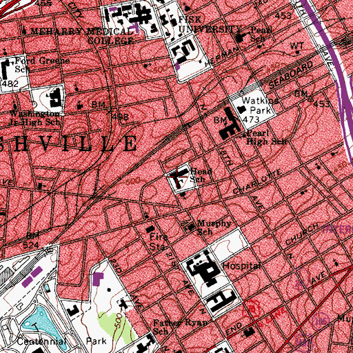 Topographic Map of Head Middle School, TN