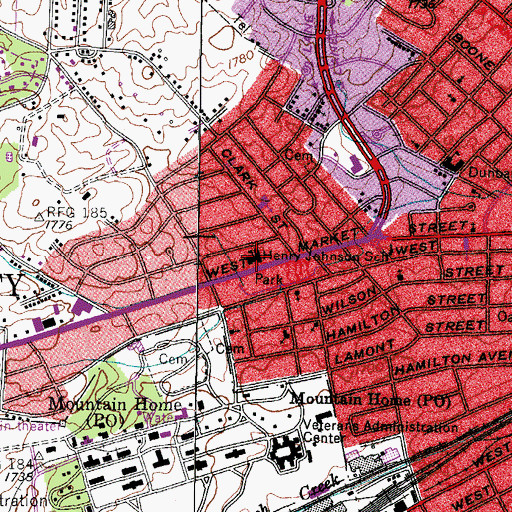 Topographic Map of Henry Johnson Elementary School, TN
