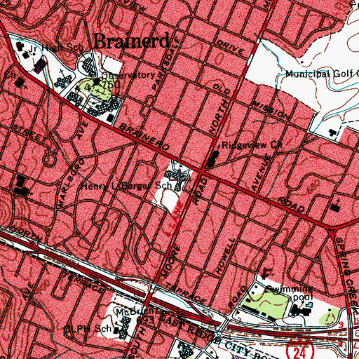 Topographic Map of Barger Academy, TN