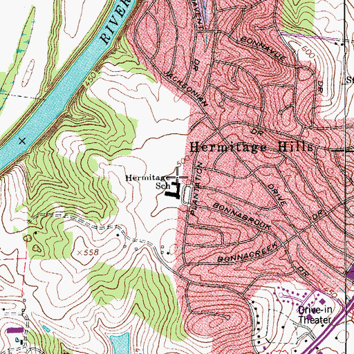 Topographic Map of Hermitage Elementary School, TN