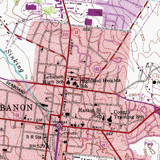 Topographic Map of Highland Heights Elementary School, TN