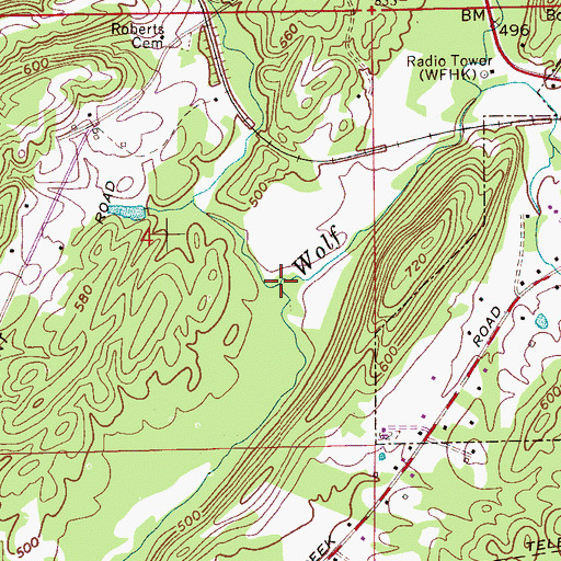 Topographic Map of Roberts Creek, AL