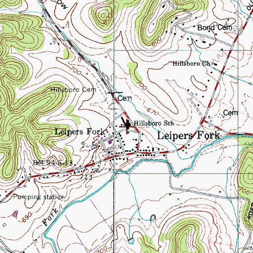 Topographic Map of Hillsboro Elementary School, TN