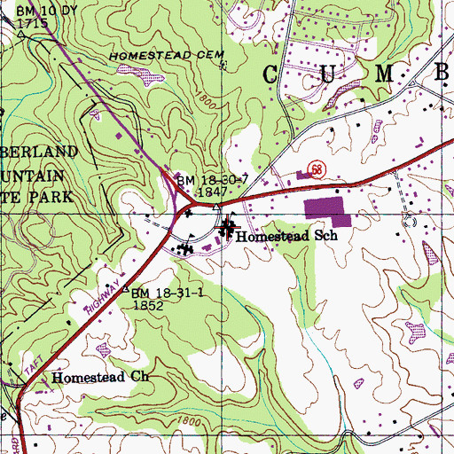 Topographic Map of Homestead Elementary School, TN