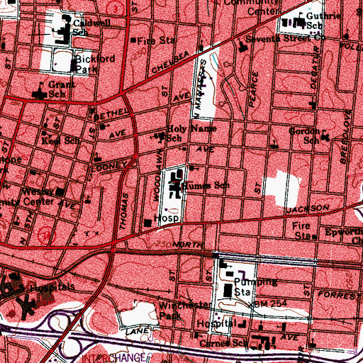 Topographic Map of Humes Junior High School, TN