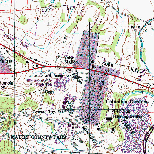 Topographic Map of J R Baker Elementary School, TN