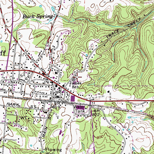 Topographic Map of William James Junior High School, TN