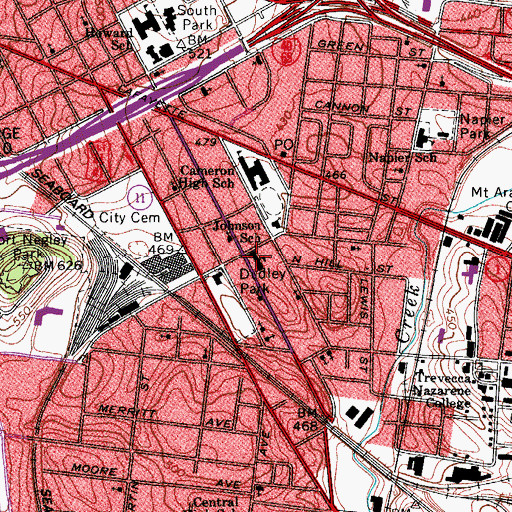 Topographic Map of Johnson Middle School, TN