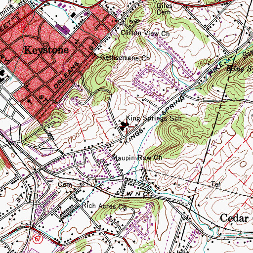 Topographic Map of King Springs Elementary School, TN