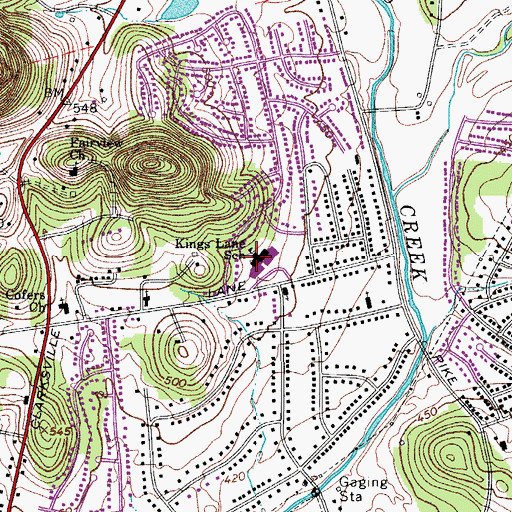 Topographic Map of Kings Lane Elementary School, TN