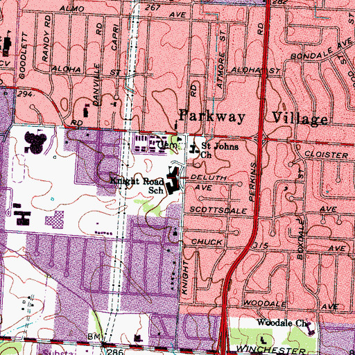 Topographic Map of Knight Road Elementary School, TN