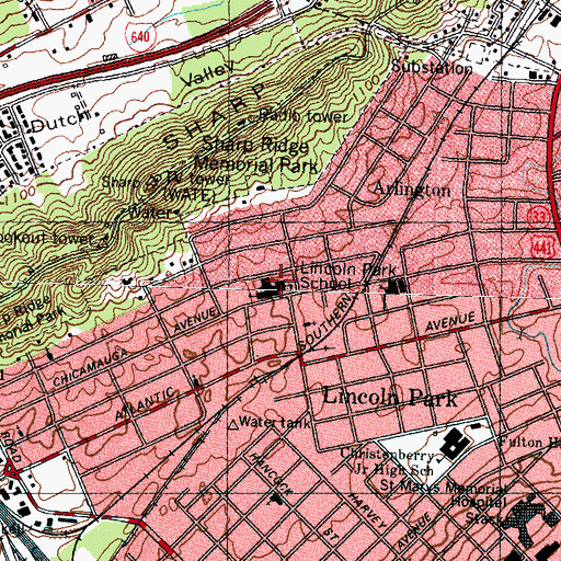Topographic Map of Lincoln Park Elementary School, TN