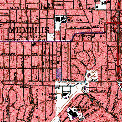 Topographic Map of Lincoln Elementary School, TN