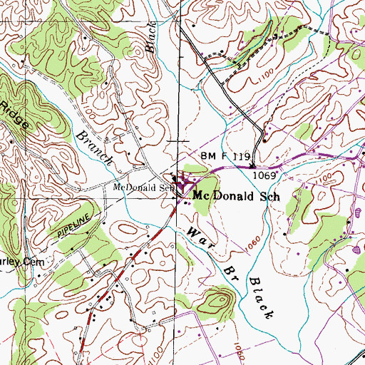 Topographic Map of McDonald Elementary School, TN