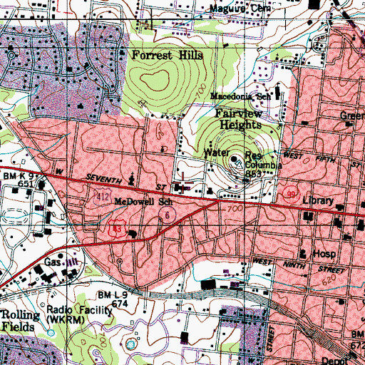 Topographic Map of McDowell Elementary School, TN