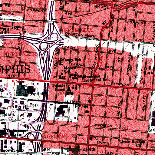 Topographic Map of Memphis Technical High School, TN