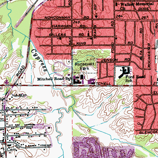 Topographic Map of Mitchell Road High School, TN