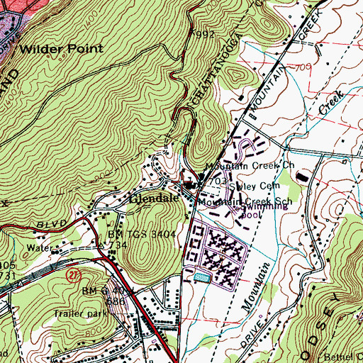 Topographic Map of Mountain Creek Elementary School, TN