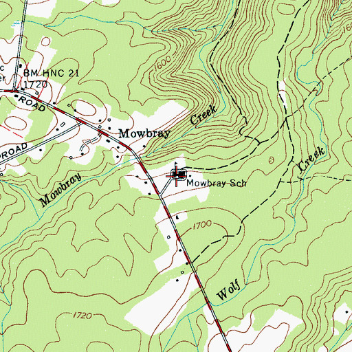 Topographic Map of Mowbray Elementary School, TN