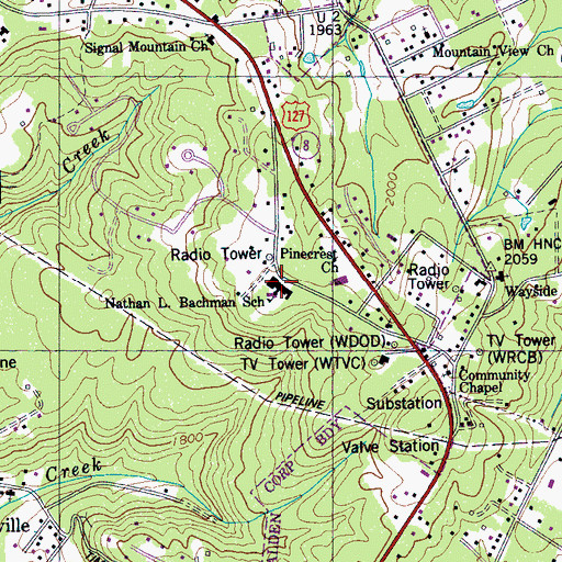 Topographic Map of Nathan L Bachman Elementary School, TN
