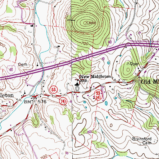 Topographic Map of New Middleton Elementary School, TN