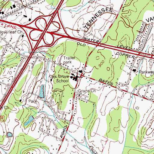 Topographic Map of Oak Grove Elementary School, TN