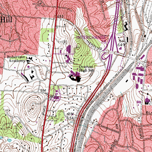 Topographic Map of John Overton Comprehensive High School, TN