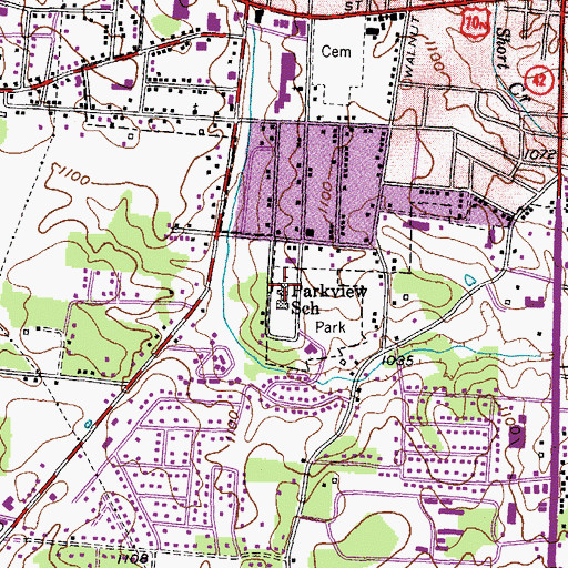 Topographic Map of Parkview Elementary School, TN