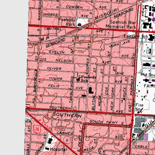 Topographic Map of Peabody Elementary School, TN