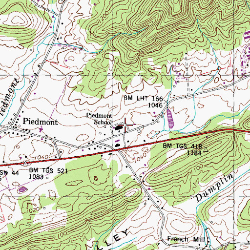 Topographic Map of Piedmont Elementary School, TN
