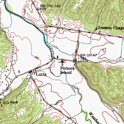 Topographic Map of Pinhook Elementary School, TN