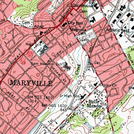 Topographic Map of Sam Houston Elementary School, TN
