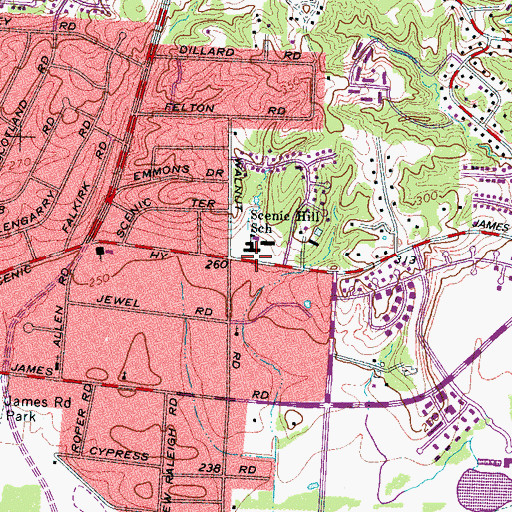 Topographic Map of Scenic Hill Elementary School, TN