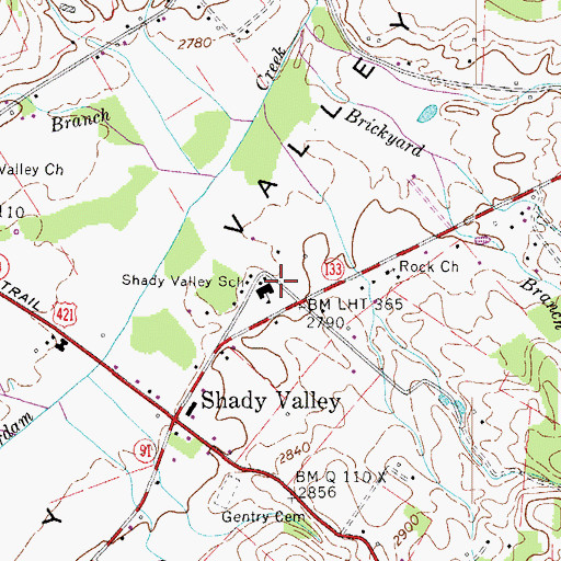 Topographic Map of Shady Valley Elementary School, TN