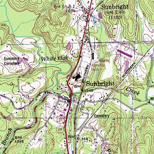 Topographic Map of Sunbright High School, TN