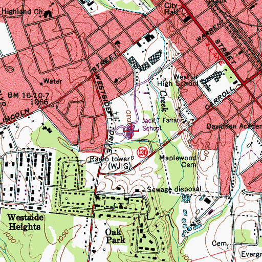 Topographic Map of Jack T Farrar Elementary School, TN
