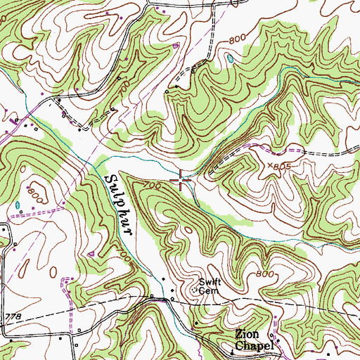 Topographic Map of Moss Branch, TN