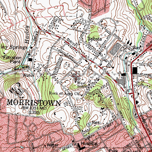 Topographic Map of West Elementary School, TN
