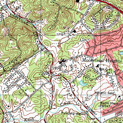 Topographic Map of Mooreland Heights Elementary, TN