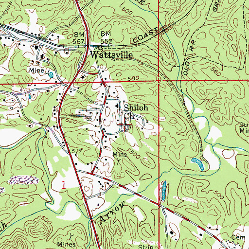 Topographic Map of Shiloh Church, AL