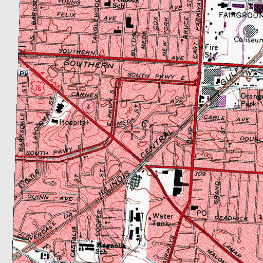 Topographic Map of Parkway Bayou, TN