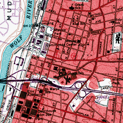 Topographic Map of Bayou Gayoso, TN