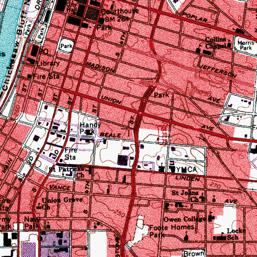 Topographic Map of Le Moyne Bayou, TN