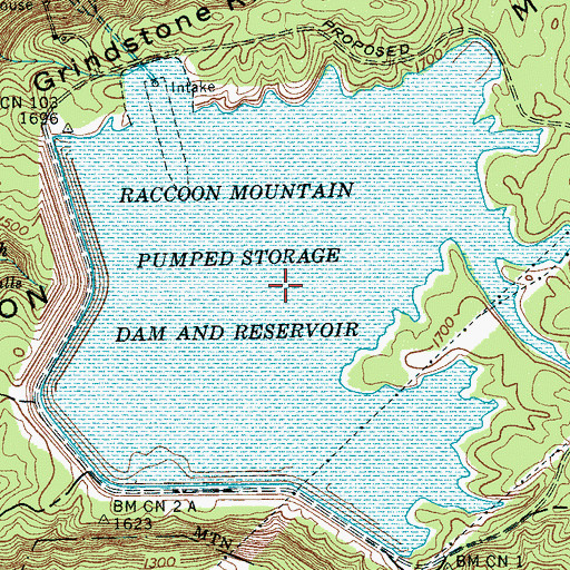 Topographic Map of Raccoon Mountain Pumped Station Reserve, TN