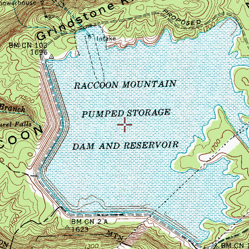 Topographic Map of Raccoon Mountain Pumped Station Dam, TN