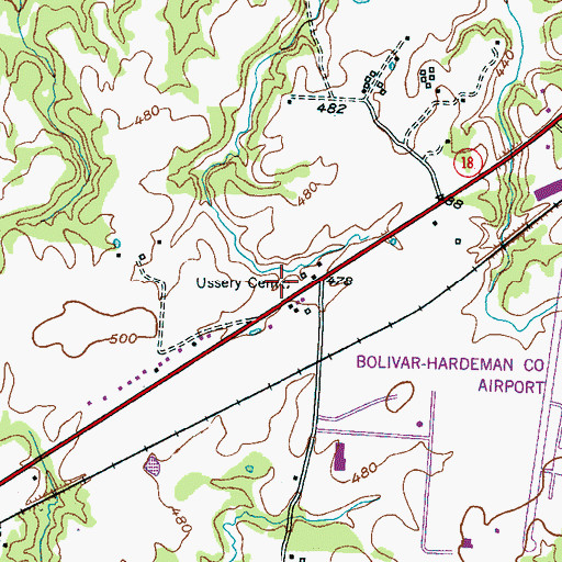 Topographic Map of Ussery Cemetery, TN