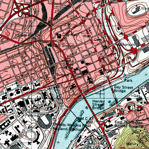 Topographic Map of Knoxville, TN