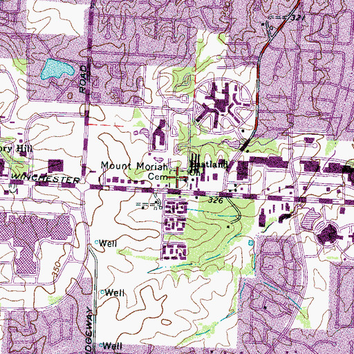 Topographic Map of Mount Moriah Cemetery, TN